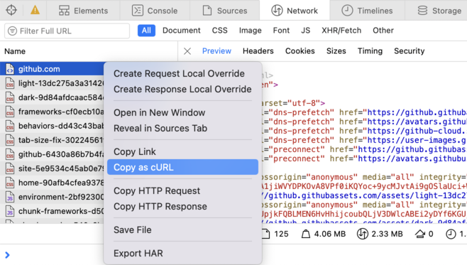 screenshot of the Safari dev tools